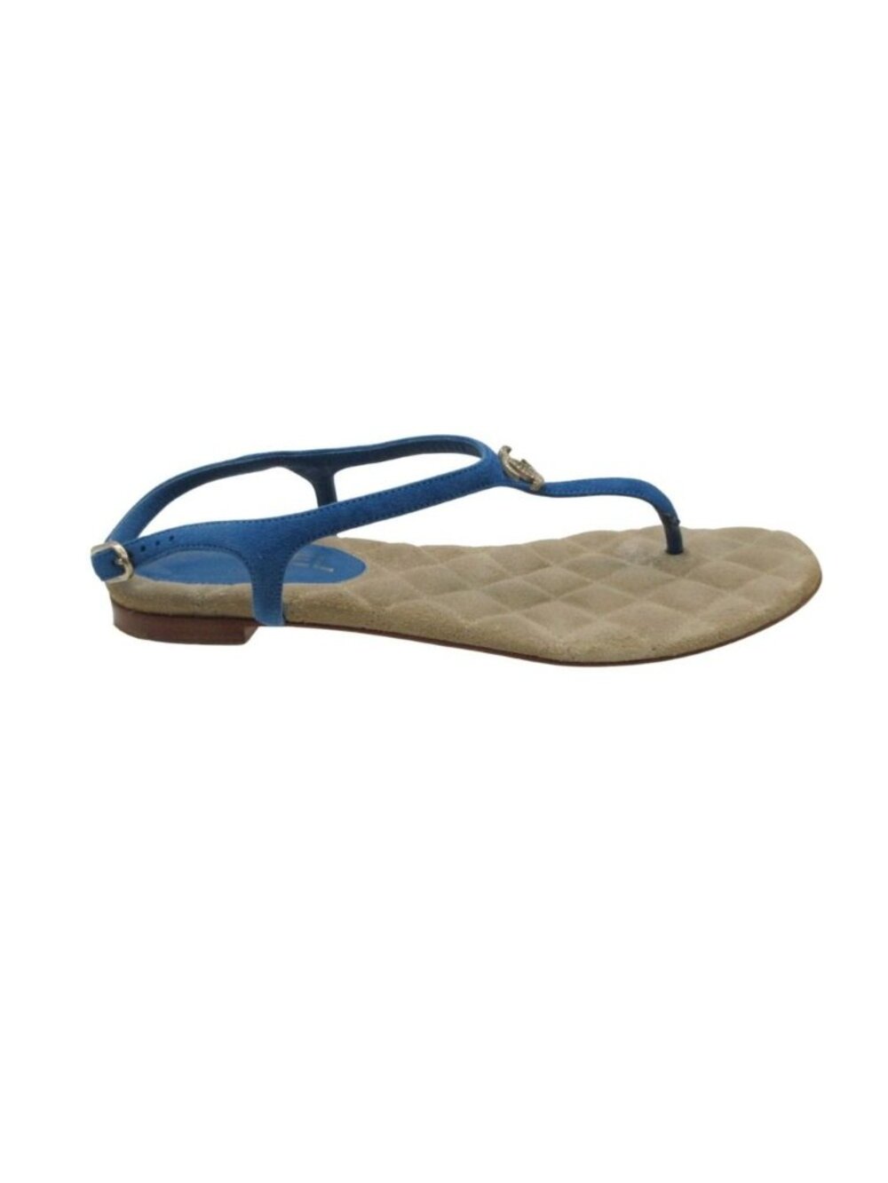 Chanel Sandals Beach Thong CC Logo Stone Embellishment T-strap Suede Quilted - Picture 4 of 8